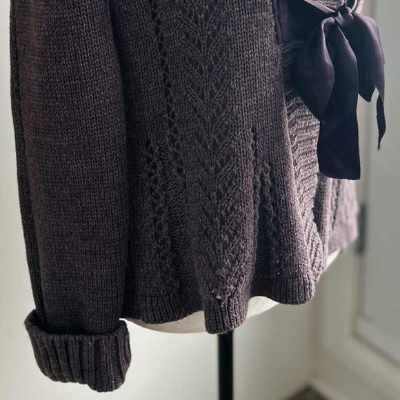 Bianco & Blu Smoky Plum Heather Lacy Knit Wool Cardigan with Satin Tie – EU M - Picture 4 of 11